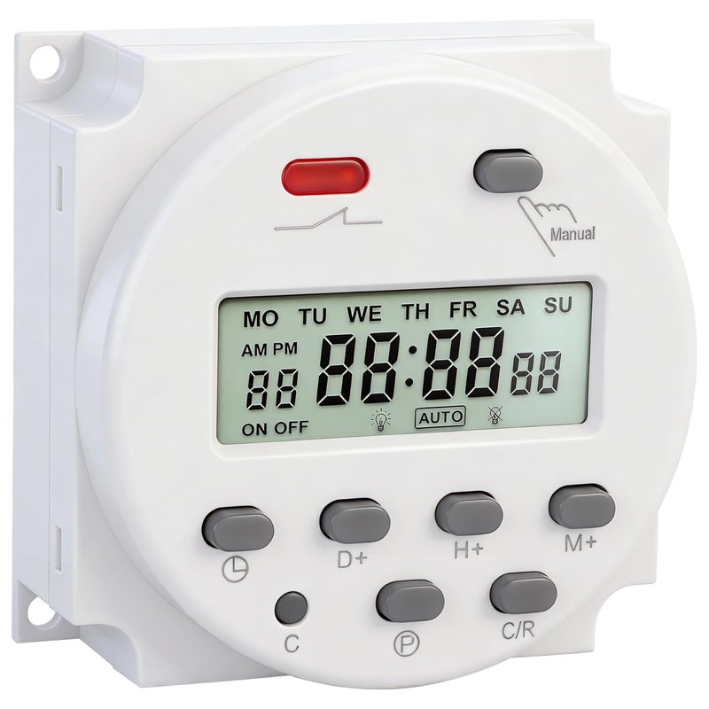 Weasch Timer Switch, CN101A, DC/AC 12V 16Amp, Digital LCD Power Programmable Timer Time Relay Switch, Supports 28 Scheduled Times Daily or Weekly (1) - Image 1